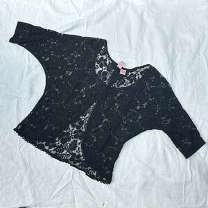 Black Lace Flower Top, Open Back, Like New